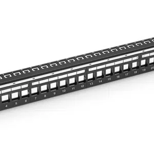 24-Port Blank Keystone Patch Panel, 1RU (1.75"), Black with Cable Management